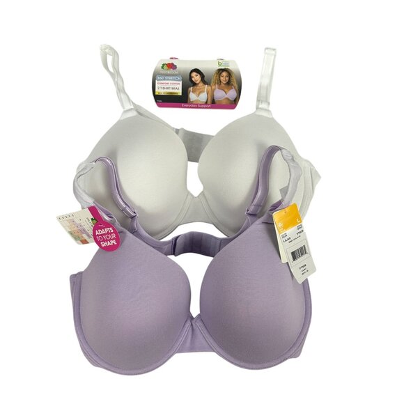 Fruit Of The Loom Womens Comfort Cotton 2 Pack T Shirt Bras 360 Stretch Size L - Picture 1 of 7